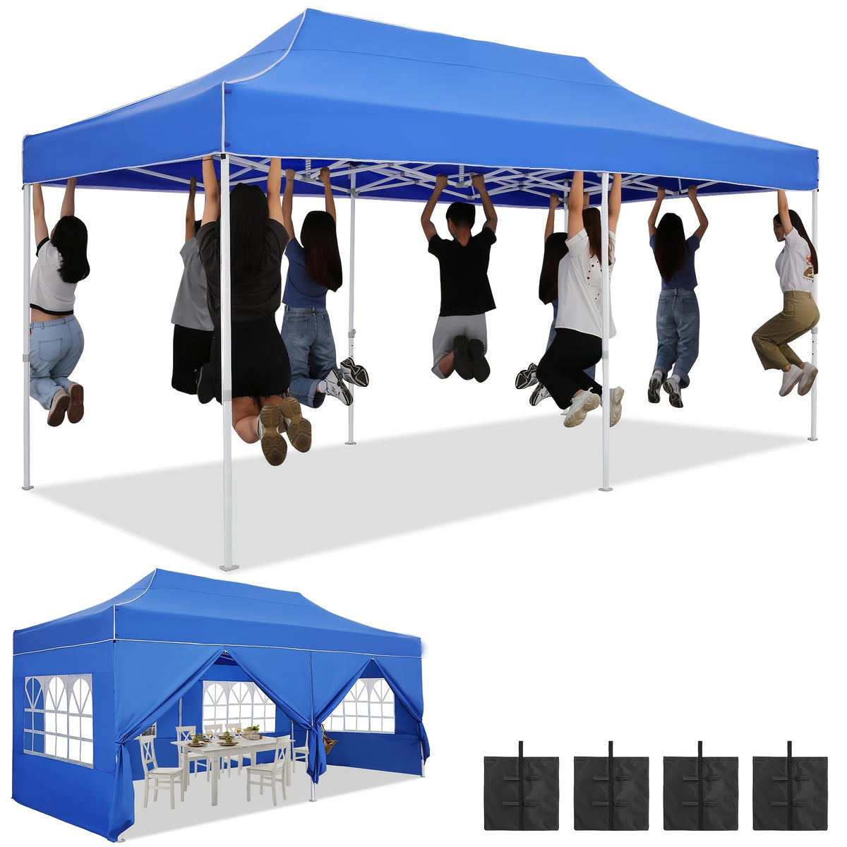 10X20Ft Heavy Duty Canopy, Pop-Up Design with 6 Side Walls, Suitable for Party Events Weddings, Roller Pack, Upgraded Thickened Hexagonal Legs