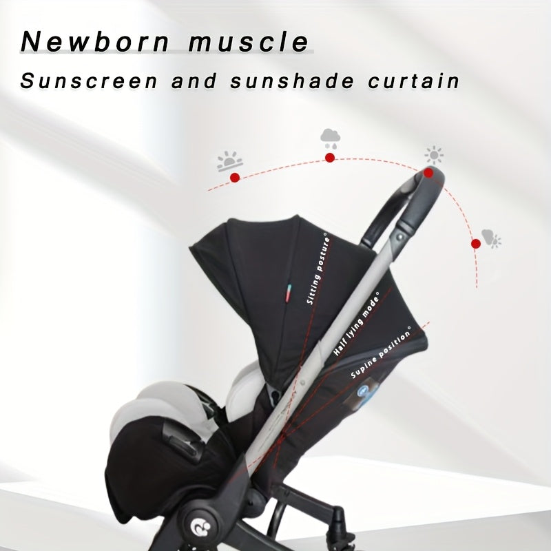 Lightweight Foldable Stroller, Dual-Directional Push with Adjustable Canopy, Metal Frame with Safety Harness, Designed for Newborns, Portable and Airplane-Friendly, Suitable for Outdoor Travel and Holiday Gifting