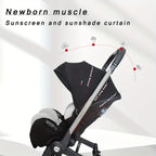 Lightweight Foldable Stroller, Dual-Directional Push with Adjustable Canopy, Metal Frame with Safety Harness, Designed for Newborns, Portable and Airplane-Friendly, Suitable for Outdoor Travel and Holiday Gifting