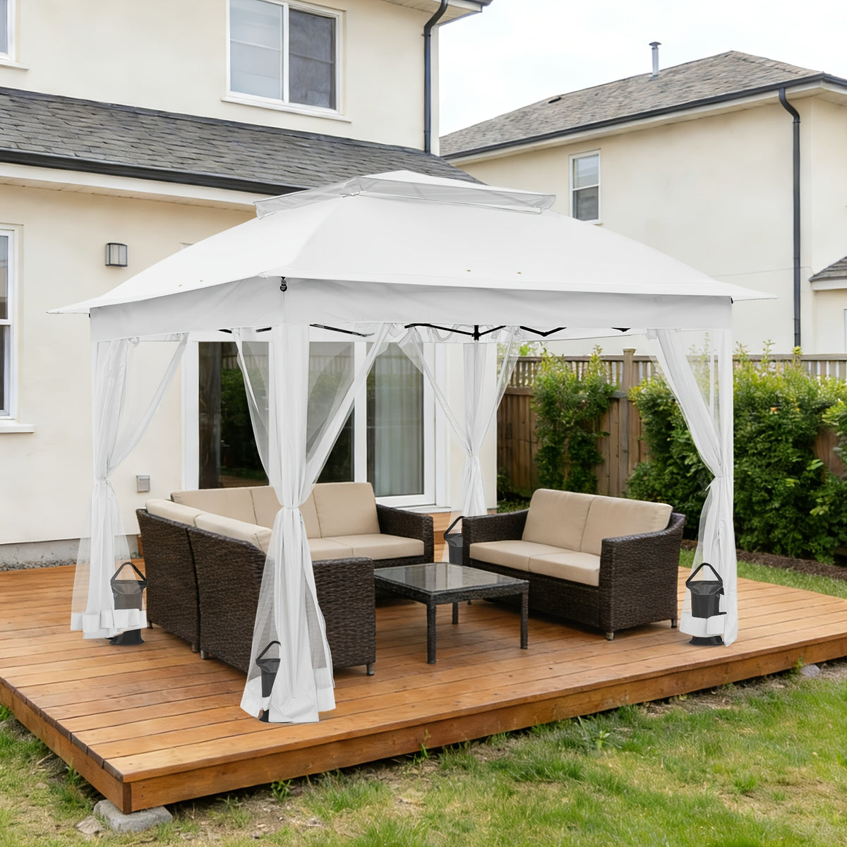 11x11 Instant Pop-Up Gazebo Tent with Mosquito Netting Suitable for Outdoor, Portable Canopy for Camping, Picnic, Backyard, Poolside - Setup, No Assembly Required, Lightweight Frame & Netted Walls for