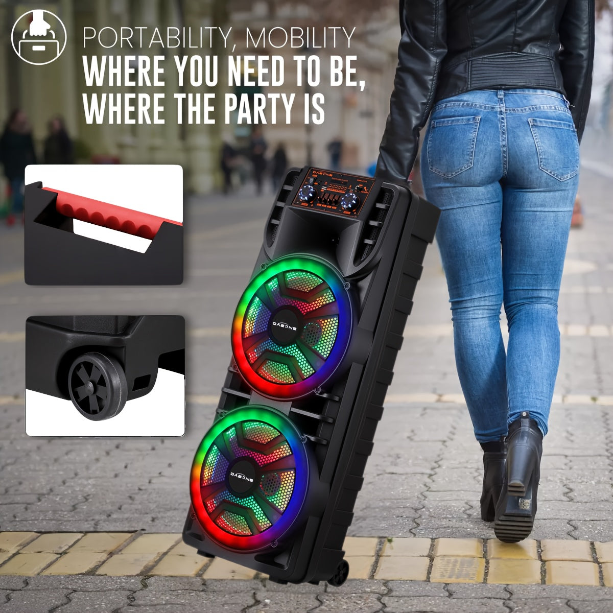 [Ideal Gift] 8000W Portable Karaoke Machine PA System with Dual 12” Subwoofer & 1.5” Tweeter, Wireless Microphone, RGB DJ Lights, Wireless/USB/TF/AUX/FM/TWS, Rechargeable Battery- Sound System for Home, Parties, Events - Ideal Gift for