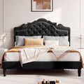 HOOMIC Full/Queen/King Size Bed Frame with Adjustable Velvet Tiara Headboard, Upholstered Diamond Button Tufted Platform Bed, Wooden Slats Support, No Box Spring Needed, Easy Assembly, Black