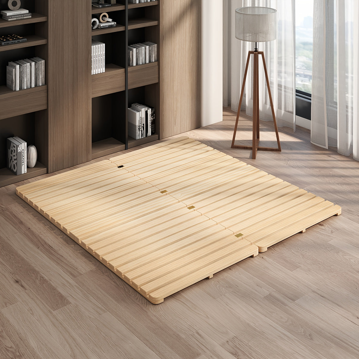 LILYPELLE Japanese Style Tatami Bed Frame, Foldable Wooden Slat Mattress Foundation, Low Profile Floor Sleeping Platform, Minimalist Space Saving Bedroom Furniture