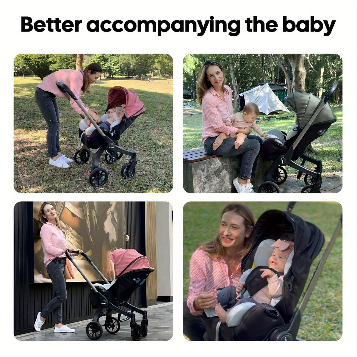 Travel Baby Stroller, Foldable and Bidirectional, Adjustable Sunshade Roof, Metal Frame and Comfortable Fabric- Multiple Colors Available (Black/ Pink/ Green)