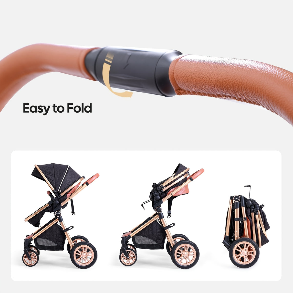 Cochildor Foldable Baby Stroller, Shock Absorption & All-Terrain Tires, Reversible Forward-Facing Push Adjustable Handlebar Large Sun Canopy Storage Basket, Lightweight Durable Aluminum Frame, for Travel Shopping Park - Two-way Baby Pram