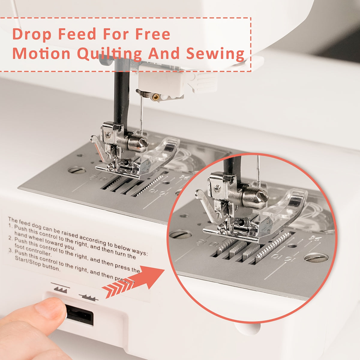 Poolin EOC02-RE Electronic Sewing Machine For Business Owner, 293 Stitches, 7 Presser Feet, Adjustable Sewing Speed, Widened Sewing Table, One-button Sewing, Come With Self Threading And Twin Needle For Wedding, Mother'S Day, Women