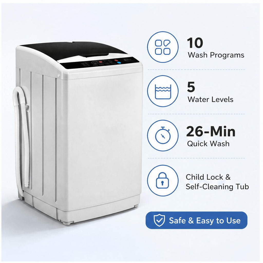 Full Automatic 2 in 1 Top Load Portable Washing Machine and Dryer Combo with Drain Pump 15.6/17.6/17.8/25Lbs Capacity 10 Wash Programs 8 Water Levels Compact Washer Dryer for Apartment RV Camping Small Living Space Travel Outdoor Home Use