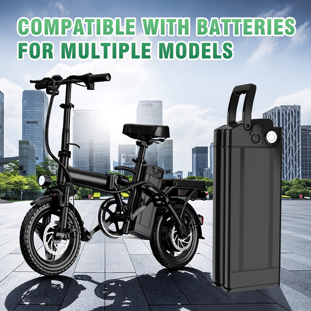 Electric Folding Bike Lithium Battery, Scooter Battery, 48V 10.4Ah High-Quality Long-Range Battery, Quick Replacement, Ready to Use Directly on Vehicle, Includes Original 2A Fast Charger, Compatible with Multiple Models, Range 30-40KM