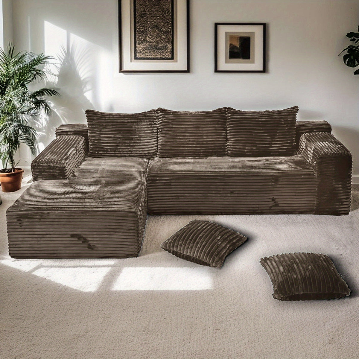 103-inch L-shaped Sofa, a Multifunctional Transforming Compression Sofa Bed with Chaise Lounge, Comes with 2 Throw Pillows, Built-in High-density Supportive Sponge, a No-assembly-required Sofa Chair Suitable for Bedrooms and Living Rooms