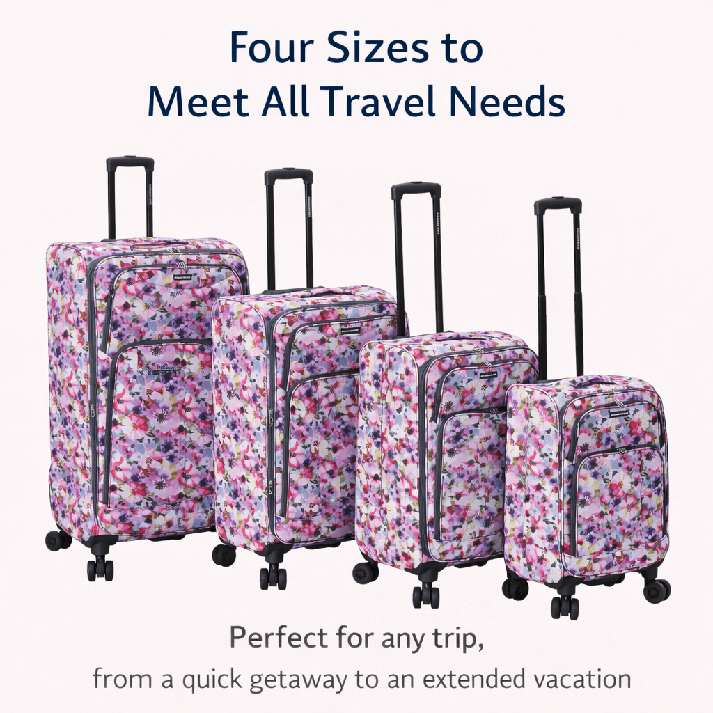 4-Piece Softside Spinner Luggage Set (20+24+28+32 inch) Lightweight Travel Suitcases with 360° Wheels, Telescopic Handle, Multi Pocket Design
