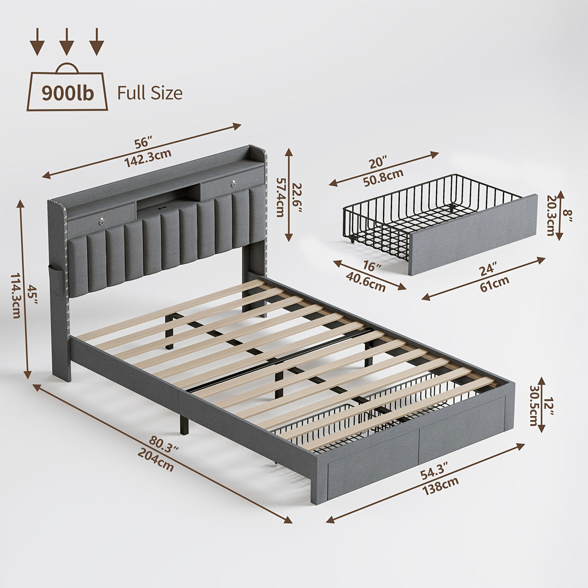 MRAEER Furniture Offers a Tri-Color Upholstered Bed Frame Available in Full, Queen, And King Sizes, Featuring Four Drawers And a Charging Station. Mattress Not Included, Operates Silently, And Does Not Require a Box Spring