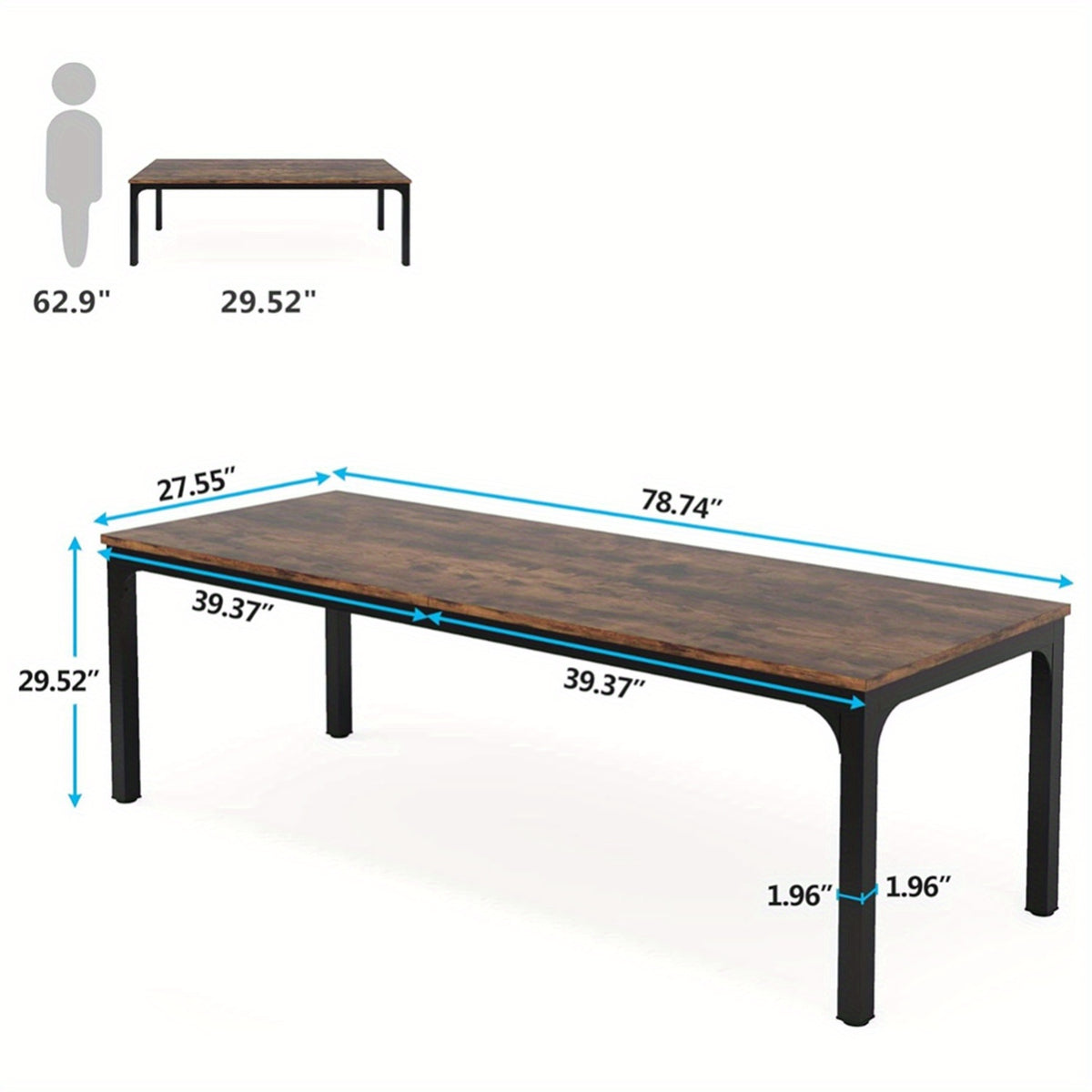 79-Inch Executive Office Desk, Rectangular Computer Workstation with a Metal Frame, Suitable for Two Users in a Home Office