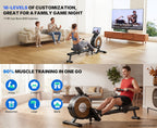 MERACH Home Rowing Machine with Magnetic Quiet Resistance, 16 Adjustable Levels, 350lbs Weight Capacity, Bluetooth App Sync, And Smooth Dual Rails