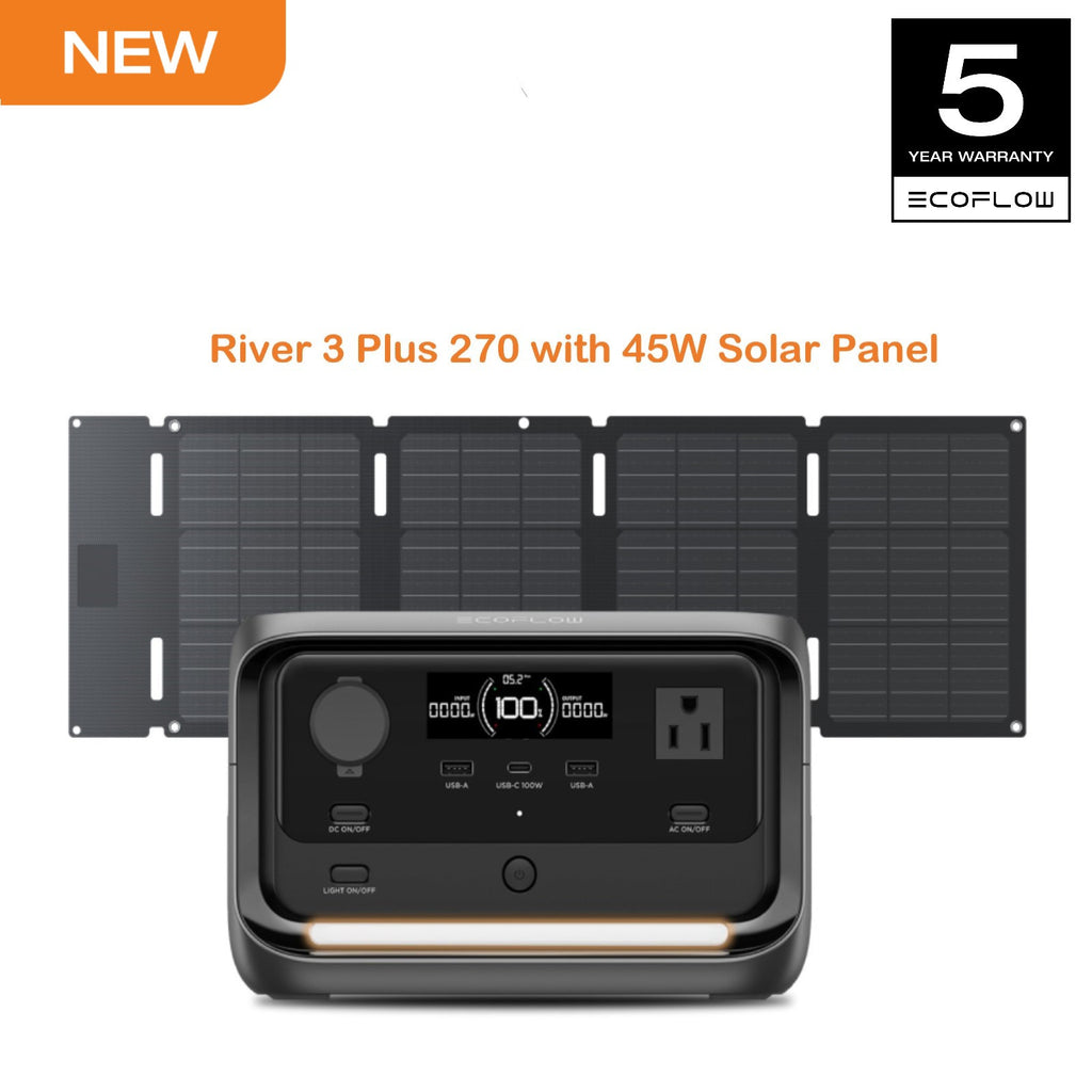 EcoFlow 268Wh Portable Power Station River 3 Plus 270 with 45W Portable Solar Panel, Power Bank 600W Up to 1200W High-Rated Output Power Bank with X-Boost, <30dB Quiet Use Paneles Solarespanel Solarpanel
