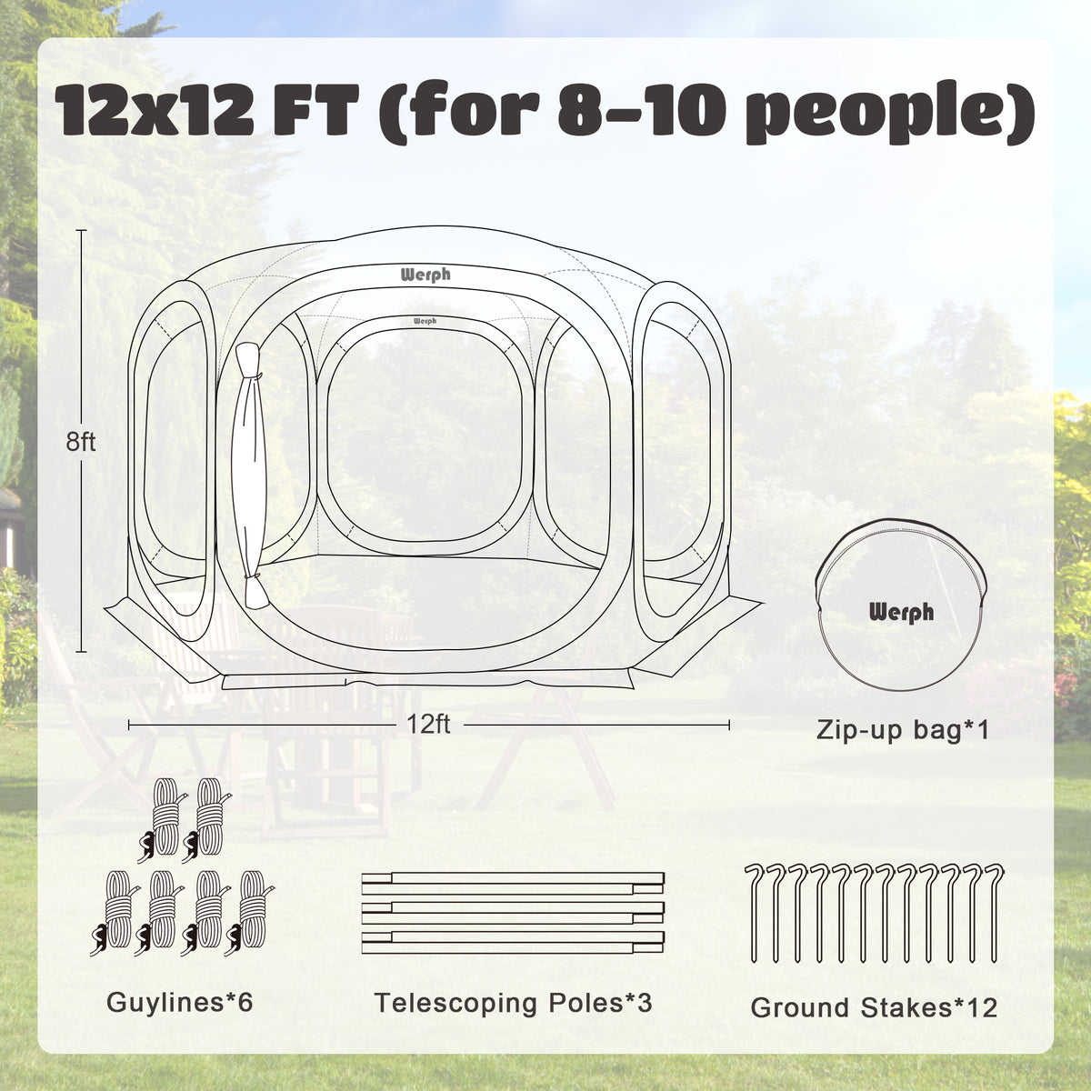 WERPH Screen Tent Camping Canopy 12x12, Screen Room with Mosquito Tent,Pop Up Screen Tent Canopy with Mosquito Net,Outdoor Tent Canopy,Pop Up Gazebo for Lawn & Garden,Parties or Camping,Beige