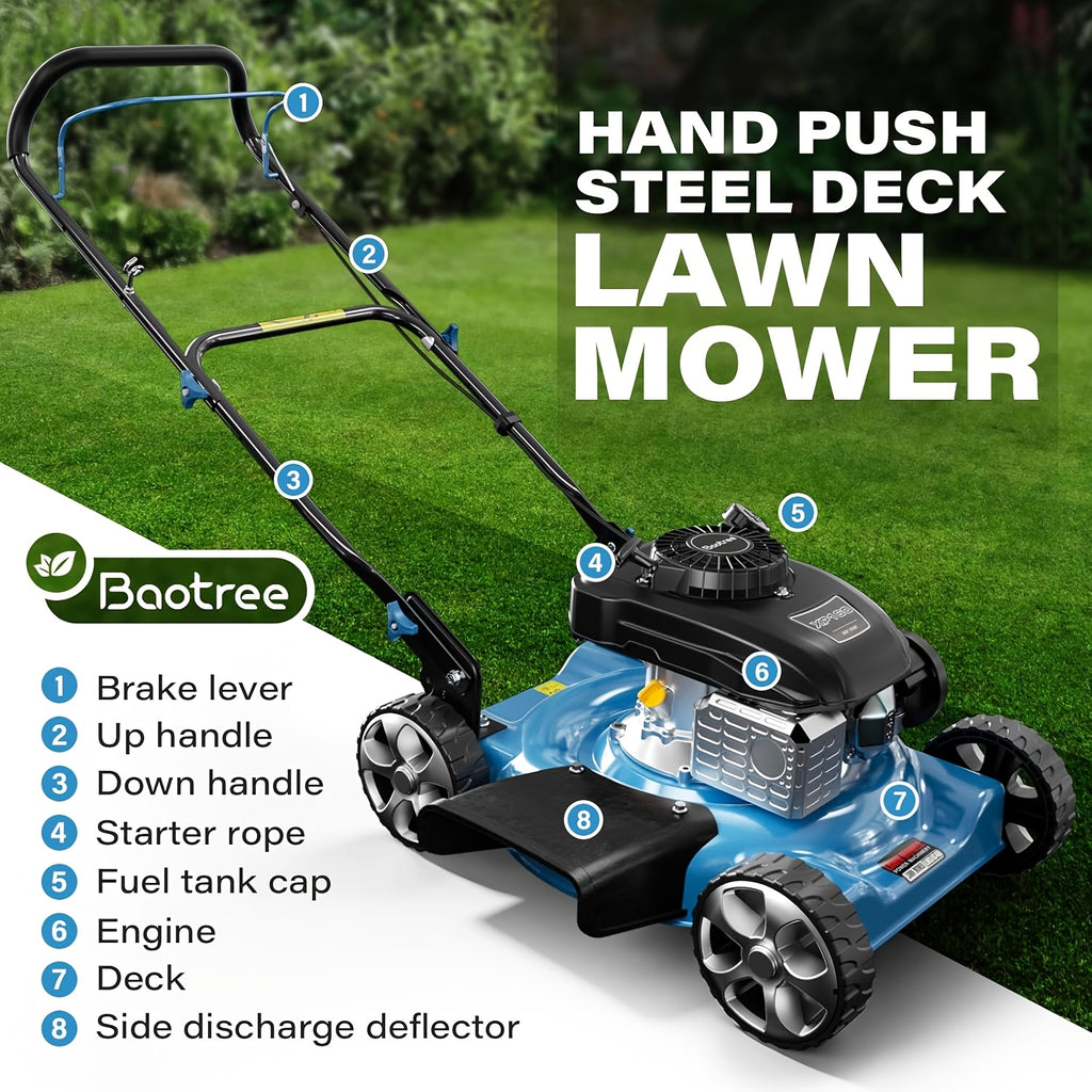 21-Inch Cutting Deck, 144cc 4-Stroke Engine, 2-in-1 Function (Side Discharge/Mulching), Lightweight for Small Yards Under 1/4 Acre (Hand Push) 32-72mm Cut Height, Installation Tools And Castors Included