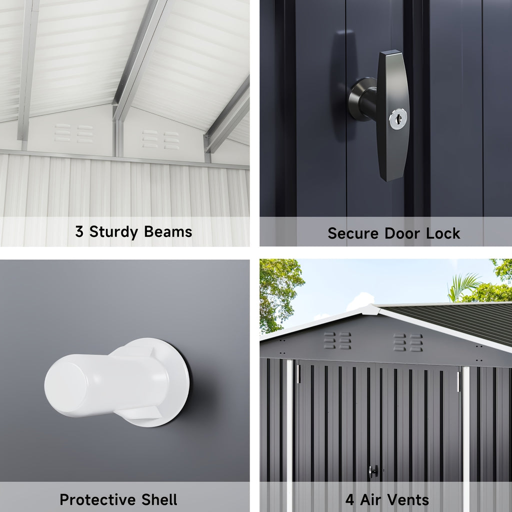 Outdoor Storage Shed, Metal Shed with Updated Frame Structure And Lockable Doors, Large Shed Upgrade Height Ideal for Garden, Backyard, Patio Utility And Tool Storage