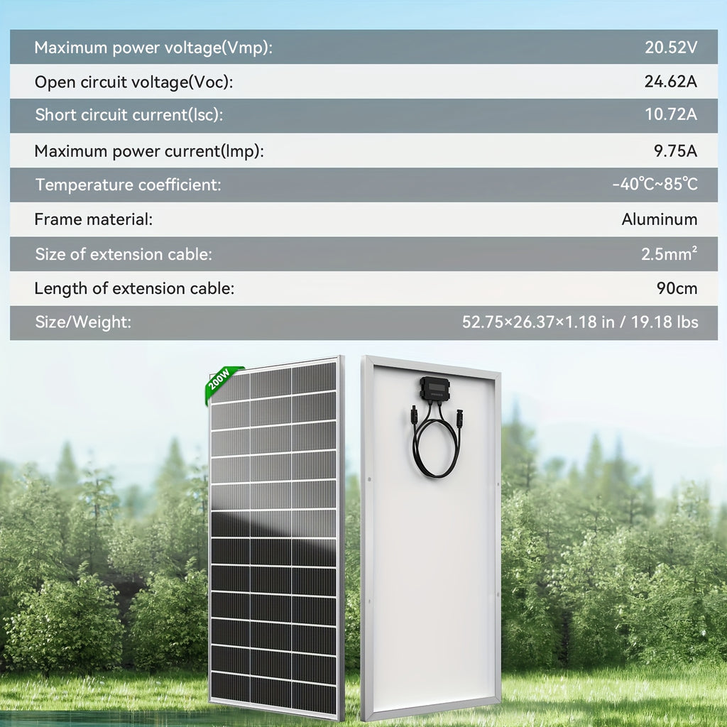 Werchtay 400W Solar Panel, 200W/200W*2 25.5% Efficient Conversion 12V Monocrystalline Solar Panel Module System, 18BB Hidden Busbar Design A+ Grade Chip Photovoltaic Module, for Outdoor RV Camping, Marine Farms, Home Roofs