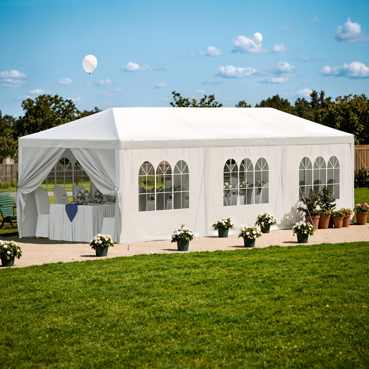 GUNJI 10 X 30ft Carport Heavy Duty Carport with Roll-up Windows, Portable Garage with Removable Sidewalls & Doors, Car Canopy with Sandbags And All-Season Tarp for Car Boat Truck Motorcycle