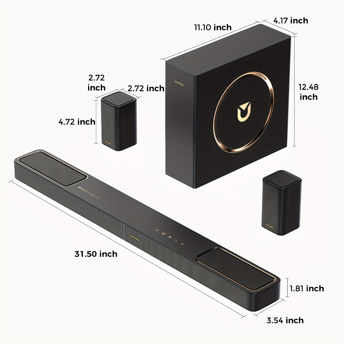 ULTIMEA 5.1.2Ch Sound Bar with Atmos, Surround Sound System for TV with 2 Surround Speakers, Sound Bar for Smart TV, Soundbar for Home Theater, Wireless 5.4, EARC, Skywave F40 (2025 Model)