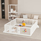 Baby Playpen Baby Fence, 2in 1 Adjustable Shape Baby Playpen, Kids Activity Centre Safety Play Yard Home Indoor Outdoor, Large Space Safe Playpen, Wardrobe Fence Storage Shelf Baby Fence with Safety Gate As Birthday Gift