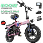 [Hisent New Upgraded Foldable Electric Bike]Rated Power: 500W, 48V 10AH-17.5AHLithium Battery, Range: 12-35 Miles (optional); Speed: 19.9 Miles Per Hour; 14-inch Tires, Available In Basic And Shock-absorbing Models; Suitable for Commuting