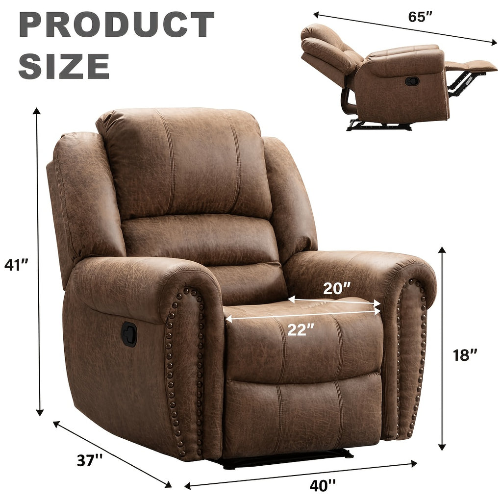 Faux Leather Recliner Chair, Classic And Traditional Manual Recliner Chair with Comfortable Arms And Back Single Sofa for Living Room