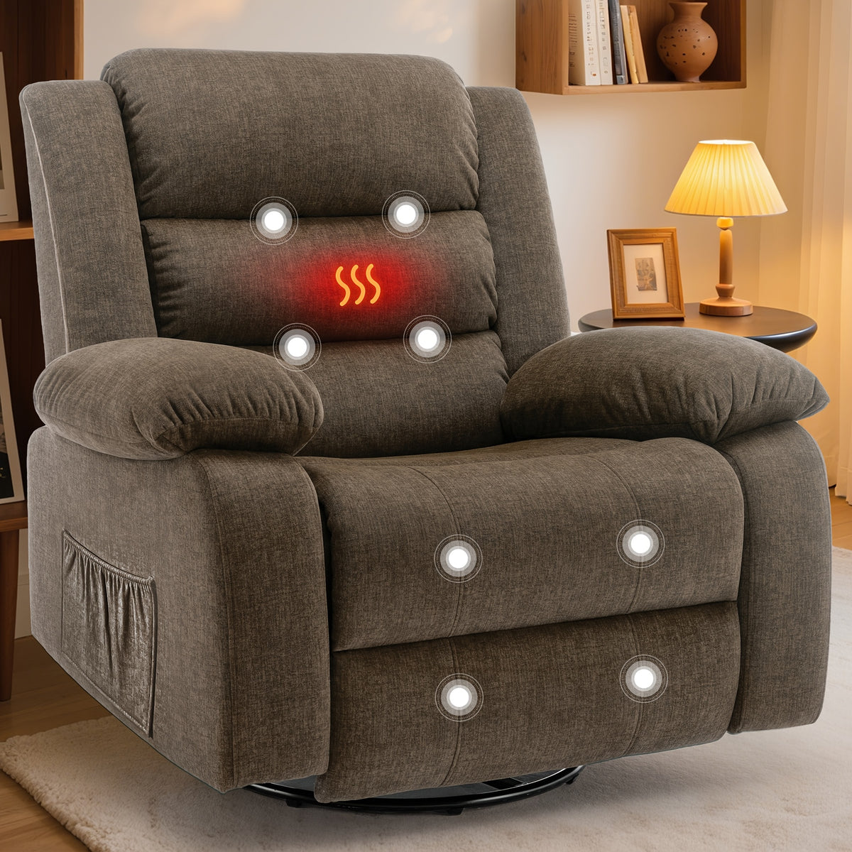 Rocking Recliner Chair for Adults with Massage and Heat — 360° Swivel Seating for the Living Room