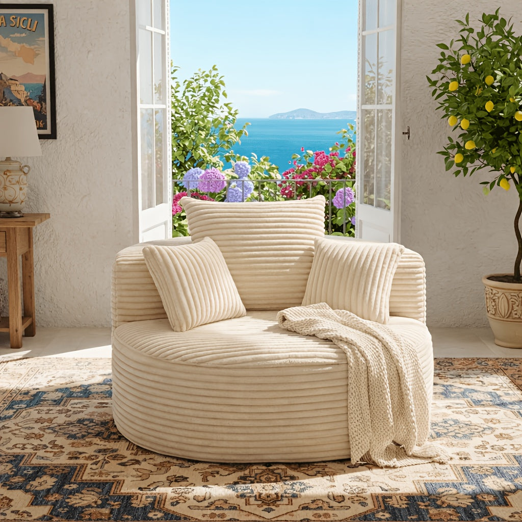 46.5 Inch Corduroy Cloud Lounge Sofa, Single Sofa with High-Density Foam Filling, Soft Round Accent Seat, Modular Cloud Sofa, Plush Corduroy Fabric, No Assembly Required, for Living Room, Bedroom, Reading Nook, Free Delivery