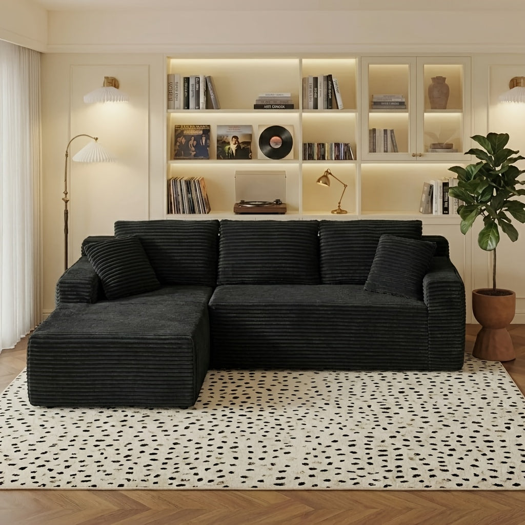 96.1-inch Modern Modular L-shaped Combination Sofa, 3-seater Corduroy Fabric with Deep Seat Oversized Left Facing Lounge Chair, Invertebrate 3-seater Sofa, No Assembly Required, Cat Paw Resistant - Suitable for Living Rooms And Apartments
