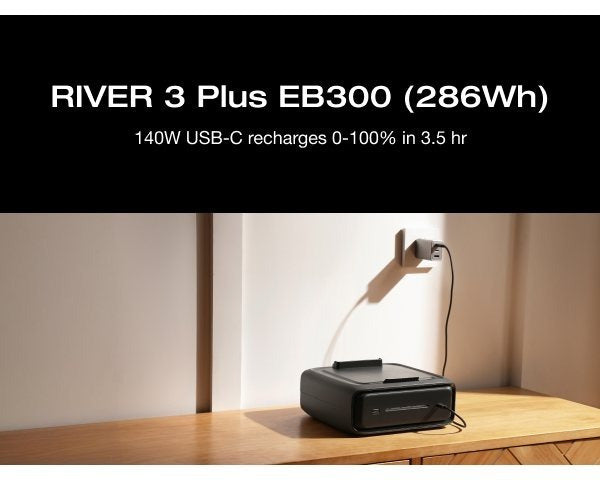 ECOFLOW Extra Battery EB300 for River 3 Plus (Separate Shipment), 268Wh-554Wh Expansion (add on river 3 plus 268Wh) LiFePO4 Battery with 10-Year Lifespan, Built-in 140W USB-C Port for Charging/Discharging, Use Independently