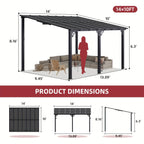 Wall-Mounted Hardtop Gazebo with Polycarbonate Roof — Lean-To Aluminum Patio Cover in Five Size Options