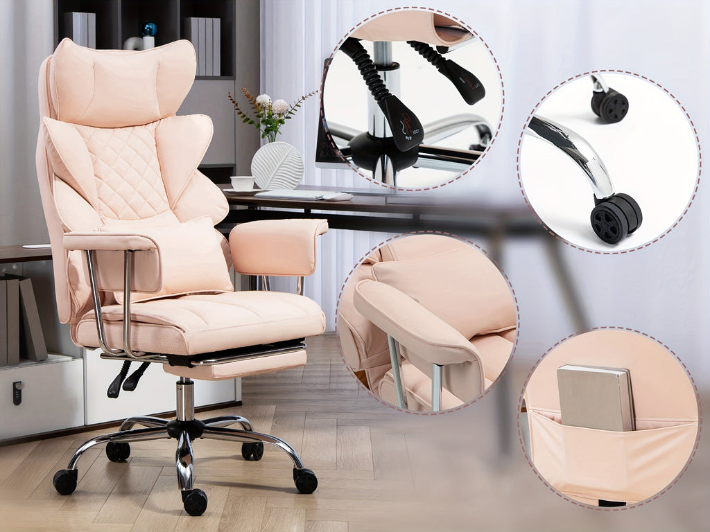 Sturdy High-Back Office Chair, Comfortable Gaming Chair, Office Chair Featuring Cushioned Armrests And Footrest, Adjustable Height Home Office Chair