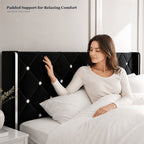 Twin Full Queen King Size Bed Frame, Upholstered Bed Frame with Diamond Tufted Headboard, Modern Silvery Side Wing Back, No Box Spring Needed, Easy Assembly, Purple, Black, Blue, Green, Pink, White
