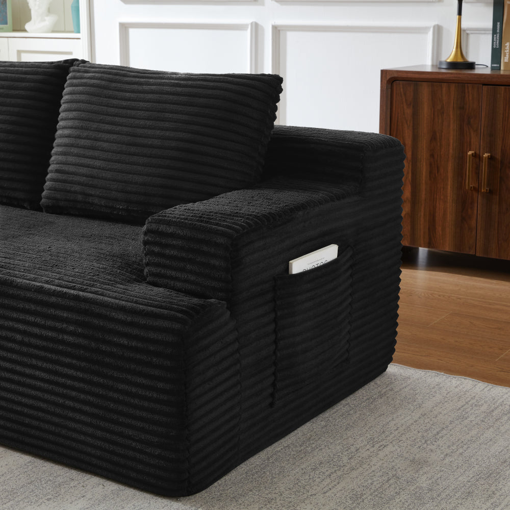 96.1"Cloud Sectional Boneless Couches For Living Room, Modular L Shaped Couch With Deep Seat Oversized Right Facing Chaise, Memory Foam Compressed Spineless 3 Seater Sofa For Apartment, Black | No Assembly Required, Deep Seat, Cat-Claw Resistant
