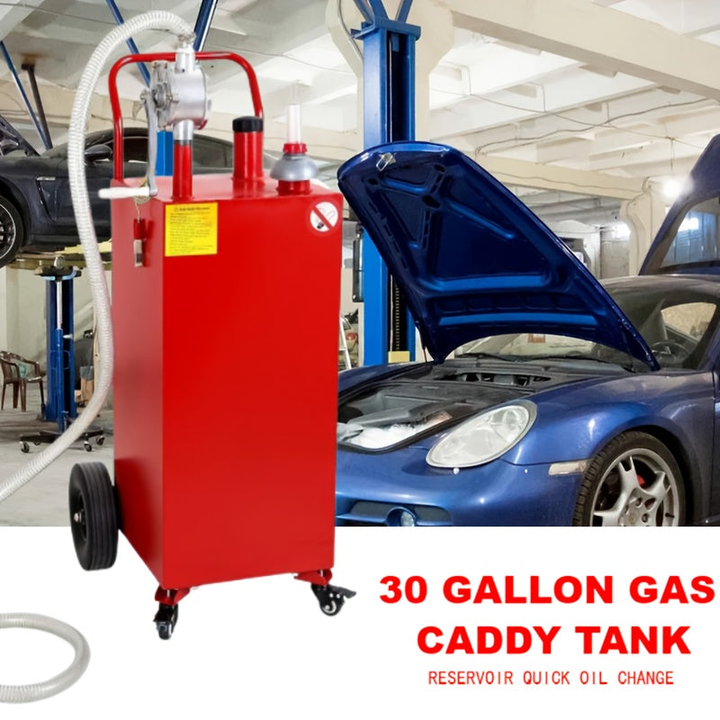 [30 Gallon Oil Drain Pan] Oil Liquid Drain Pan 30 Gallon Oil Drain Tank, Large Capacity Oil Change Pan, with Pump, Hose, Casters Wheels for Car, SUV, Trucks Oil Draining, Garage