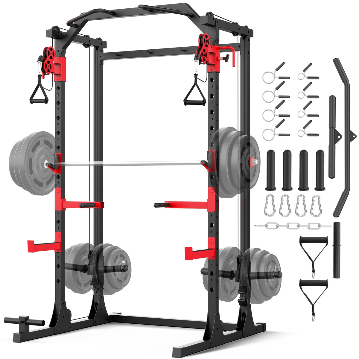 Power Cage, Multi-Functional Power Racks for Home Gym with Dual Pulley Systems, 2000 LBS Weight Capacity Fitness Squat Rack for Strength Workout with More Training Attachment Optional Weight Bench Weight Plates and Barbells Not Included