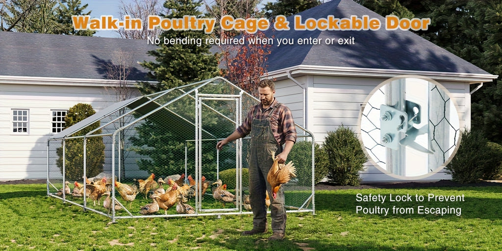 Nordivale Large Metal Chicken Coop with Winter Wrap Cover - 10x6.7x6.4ft/20x10x6.4ft Walk-in Chicken Run for Hens/Ducks/Rabbits, All-Weather Poultry Pen with Lock for Outdoor and Backyard, Farm, Duck Rabbit Cage Poultry Pen