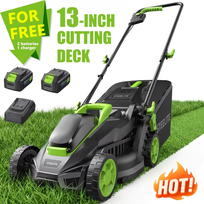 Deli Steelite 17"/13" Cordless Lawn Mower, 21V Battery Powered Walk-Behind Push Mowers, Electric Lawn Mowers With Brushless Motor, 2-in-1 Mulching & Bagging, 6/5 Heights Adjustment, 1*4.0 Battery Or 2*4.0 Batteries