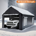 [Extra Large Carport] 12X20 10X20 FT Extra Large Heavy Duty Carport, Upgraded Portable Garage Car Canopy with Roll-Up Ventilated Windows, Removable Sidewalls, Waterproof UV Resistant All-Season Tarp for Parking, Dark Gray Or