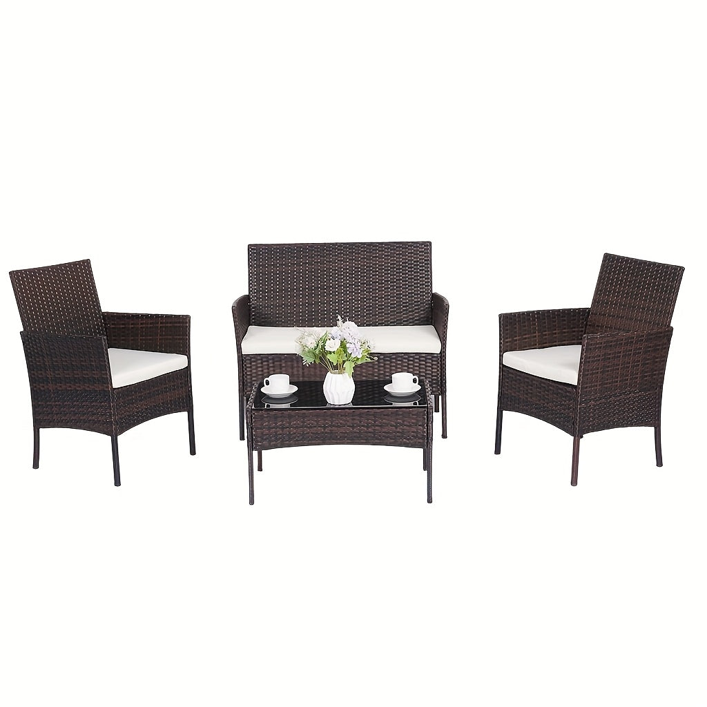 The HARAISEDK Handmade Outdoor Wicker Patio Sofa Set, Combined with A Tempered Glass Coffee Table, Is An All - Weather PE Rattan Furniture Piece That Is Applicable to Courtyards, Patios, Balconies, Backyards, Decks, Bars And Cafes.