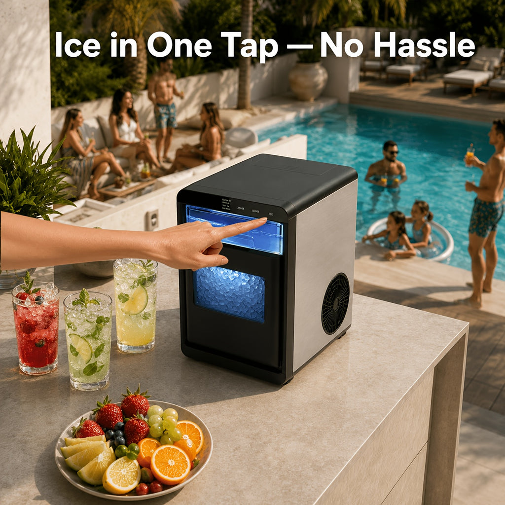 Countertop Nugget Ice Maker, Qunler 44 Lbs/day Stainless Steel Self-Cleaning Chewable Pellet Ice Machine with Independent Water Tank, Ice Scoop & Ice Basket for RV Trips, Camping, Beach Houses, Cabins & Patio Drinks