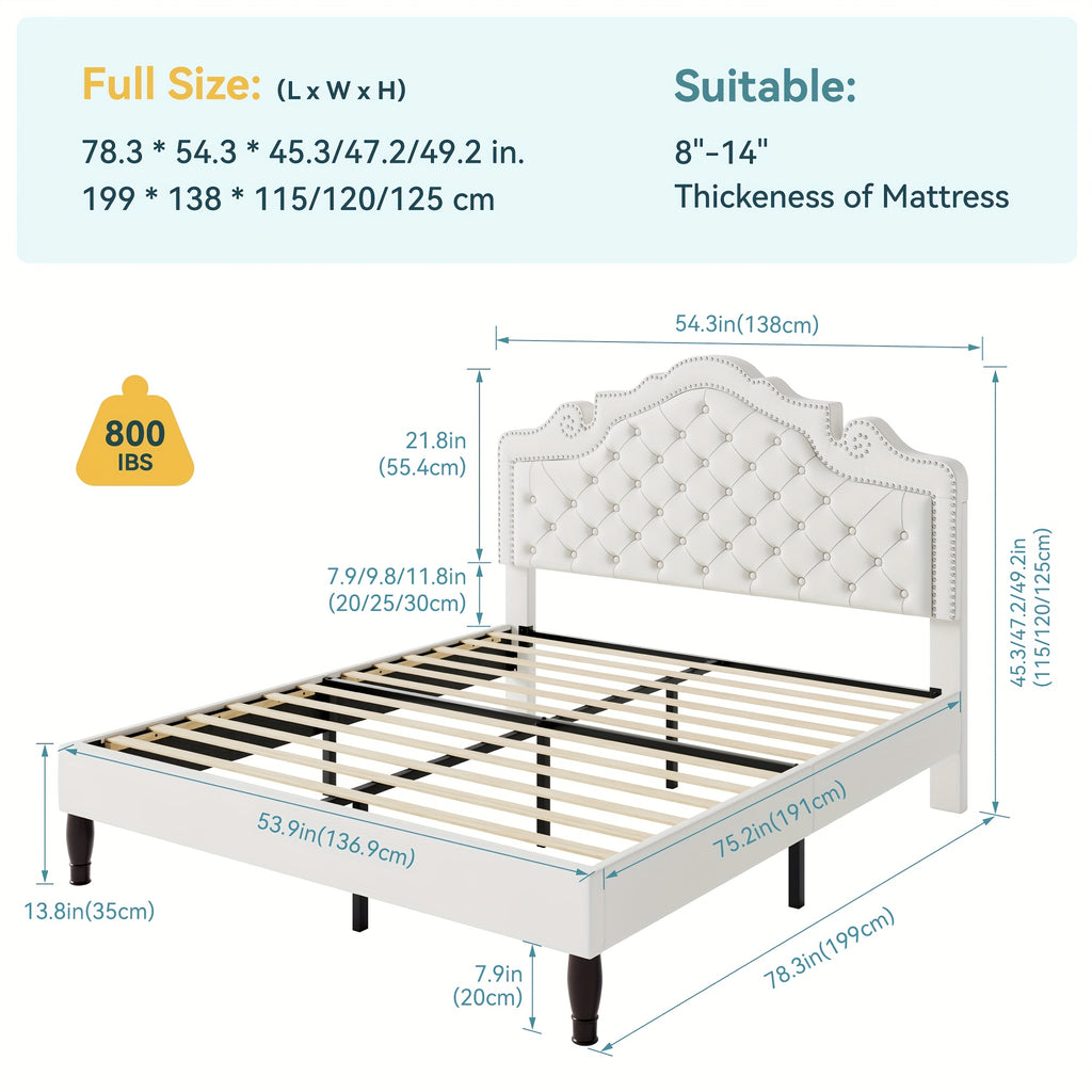 HOOMIC Full/Queen/King Size Bed Frame with Adjustable Velvet Tiara Headboard, Upholstered Diamond Button Tufted Platform Bed, Wooden Slats Support, No Box Spring Needed, Easy Assembly, Black