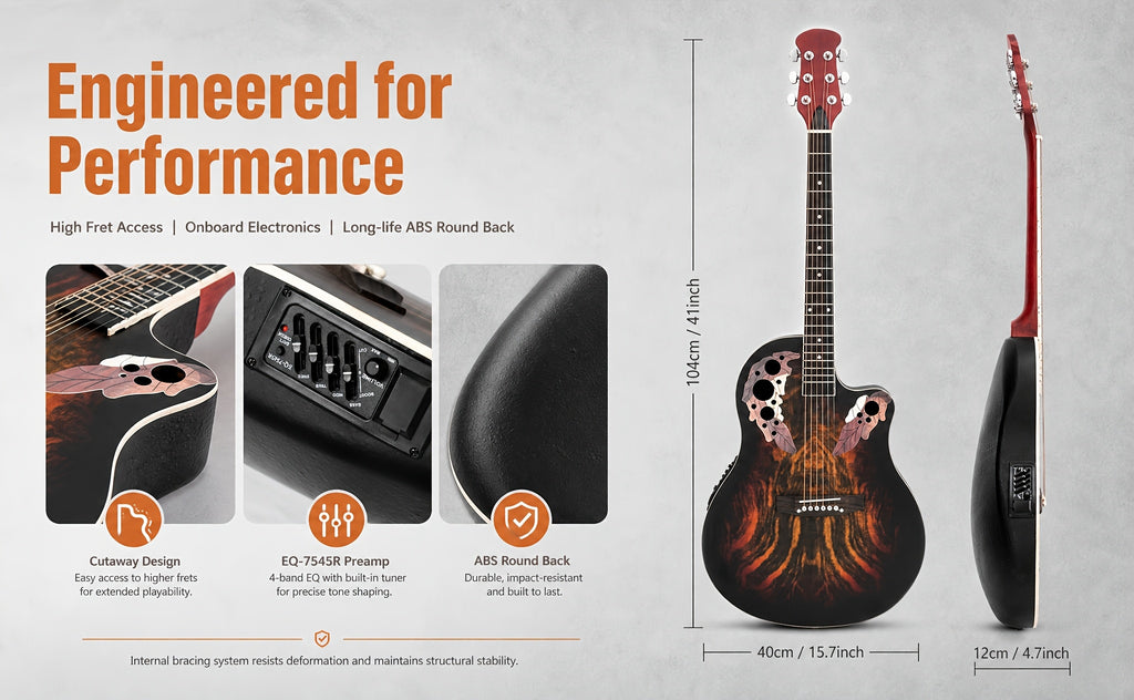 [Ideal Gift] 41-Inch Full-Size Guitar With Grape-Shaped Soundhole, Spruce Top, And Mahogany Fingerboard - Sunset Red Finish, Enhanced Tone And Playability, Suitable For All Music Styles, Ideal For Beginners And Guitarists. The Perfect Gift