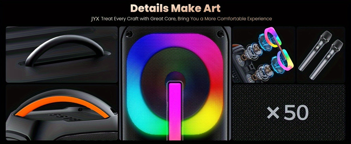 Large Karaoke Machine, Karaoke Speaker with 2 Wireless Microphones, Portable Speaker with Beat Light Show, Singing Machine Karaoke Home Speaker System with MIC Reverb, AUX Input, T11-T