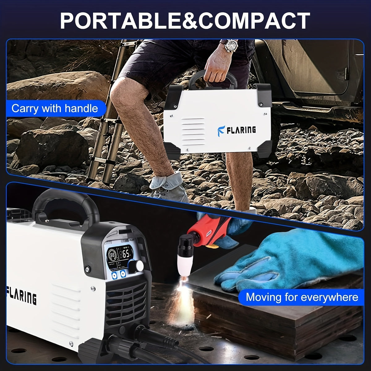 FLARING FC650D PLUS Plasma Cutter 65 AMP Touch Arc Plasma Cutter Machine 120/240V Dual Voltage, Digital Display, High Frequency IGBT Inverter, Post Air/2T/4T, 5/8" Clean Cut with Consumable