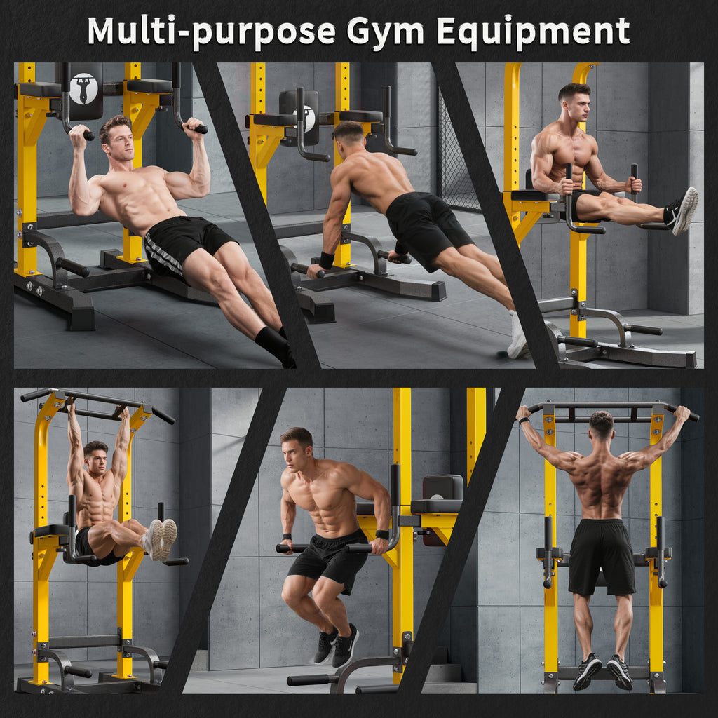 Power Tower Pull Up Bar Dip Stand, 10 Adjustable Height Free Standing Assistive Trainer Dip Station, Multi-Function Strength Training Fitness Workout Station for Home Gym Fitness Equipment Equipment