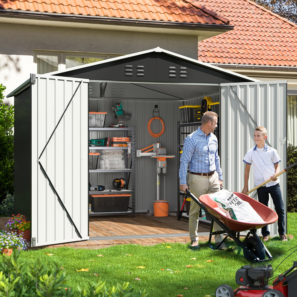 Outdoor Storage Shed, Metal Shed with Updated Frame Structure And Lockable Doors, Large Shed Upgrade Height Ideal for Garden, Backyard, Patio Utility And Tool Storage