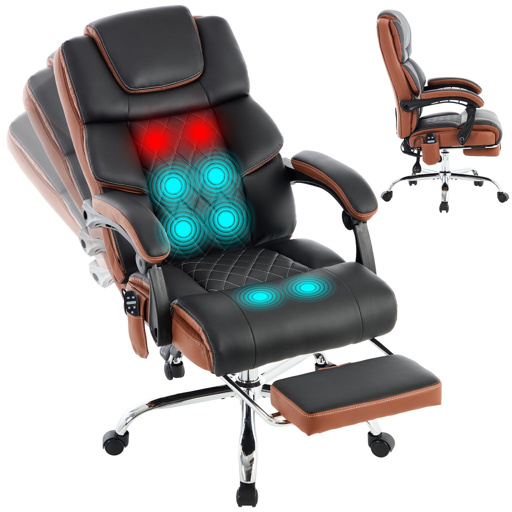 Capacity, Massage Office Chair With Footrest, Vibration And Heating Function Leather Recliner, Heavy-Duty Executive Tall Computer Chair For Large Individuals, Height-Adjustable Ergonomic Chair