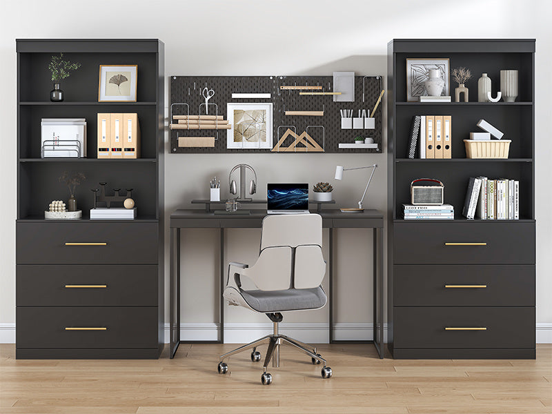 Tall Bookshelf for Home Office or Living Room, 71-Inch Design with Three Drawers for Display and Hidden Storage